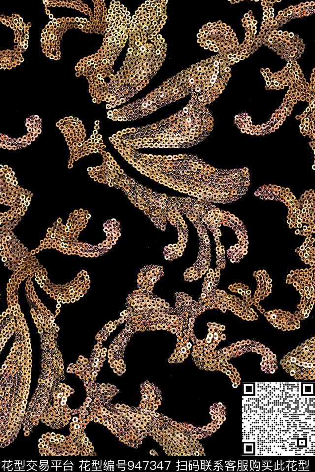 金属抽象绣片数码印花华亿平台下载（图片编号: 947347） - 瓦栏（Walan）