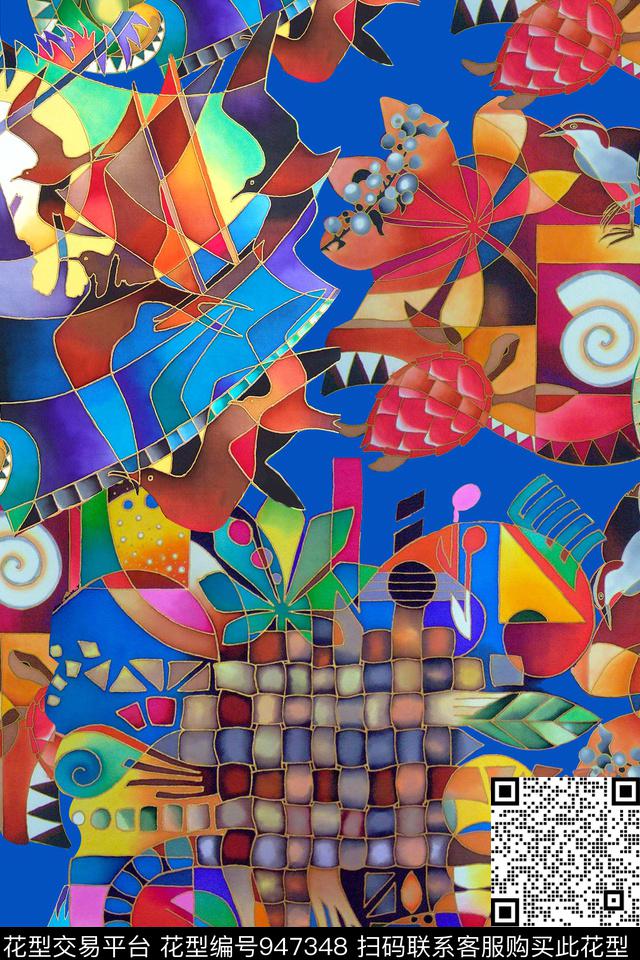 民族风格子几何数码印花华亿平台下载（图片编号: 947348） - 瓦栏（Walan）