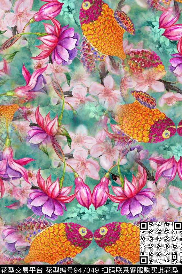 民族风花卉鱼数码印花华亿平台下载（图片编号: 947349） - 瓦栏（Walan）