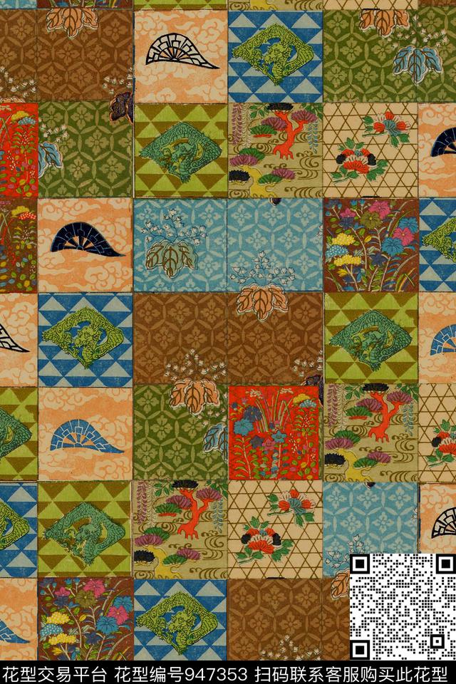 民族风格子几何数码印花华亿平台下载（图片编号: 947353） - 瓦栏（Walan）