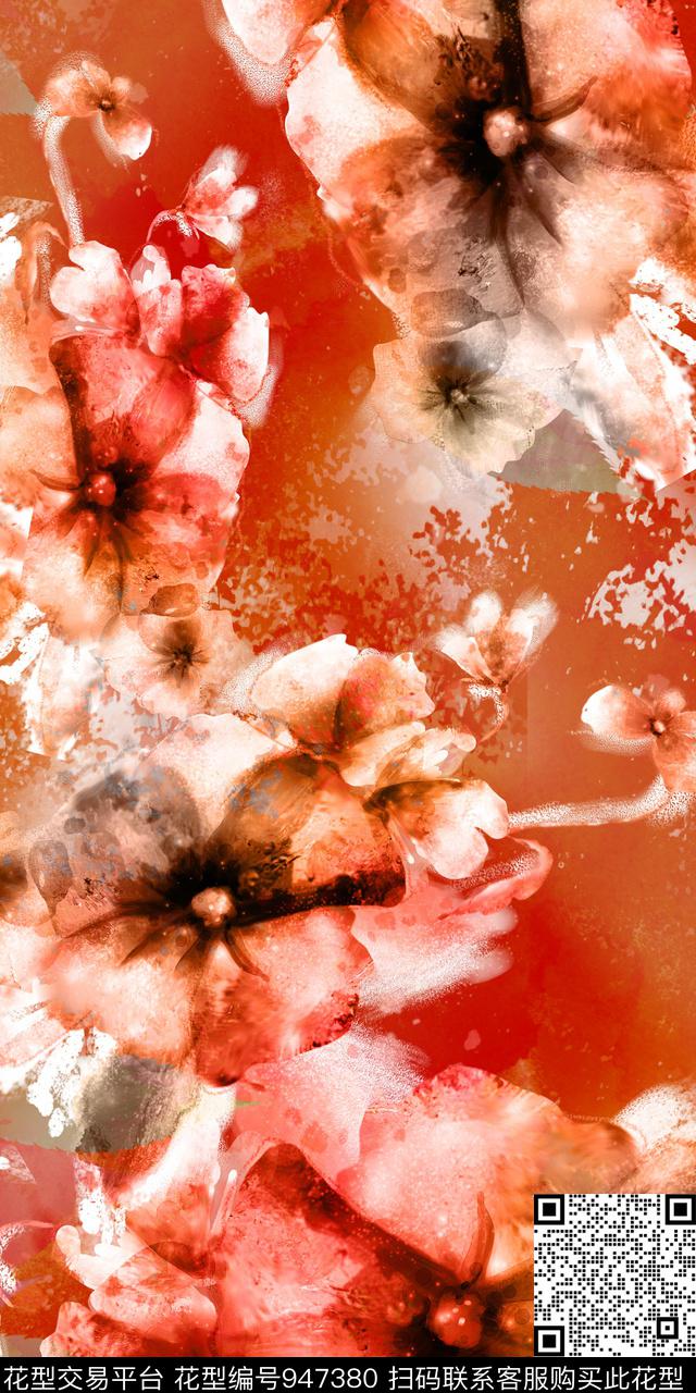 花卉满版散花复古数码印花华亿平台下载（图片编号: 947380） - 瓦栏（Walan）