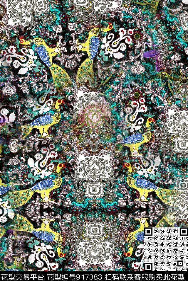 花纹传统纹样混合拼接数码印花华亿平台下载（图片编号: 947383） - 瓦栏（Walan）