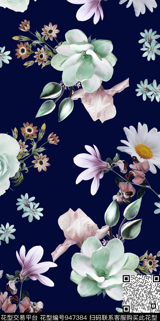 花卉满版散花复古数码印花华亿平台下载（图片编号: 947384） - 瓦栏（Walan）