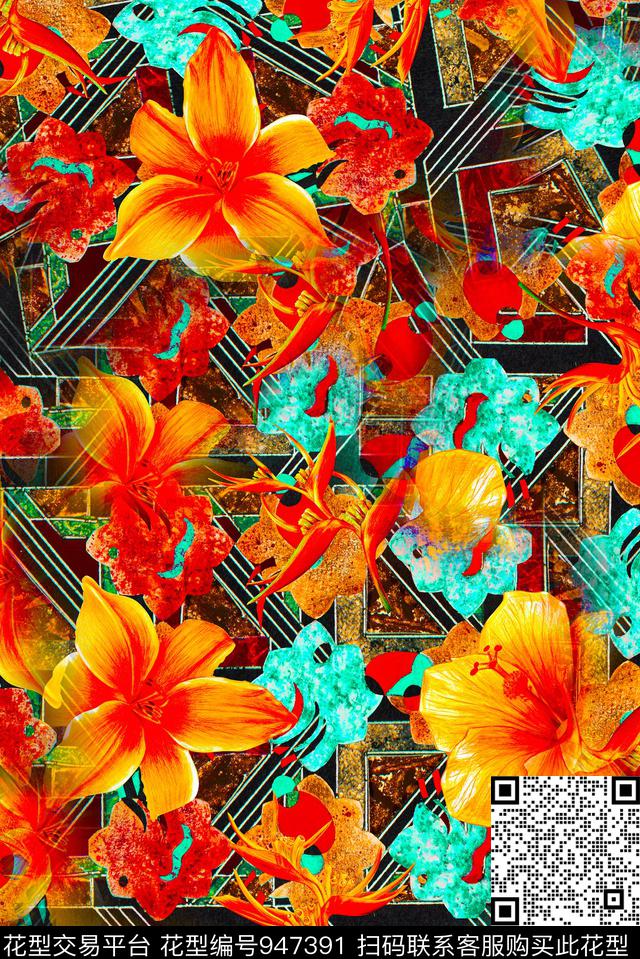 植物花卉热带华亿平台数码印花华亿平台下载（图片编号: 947391） - 瓦栏（Walan）