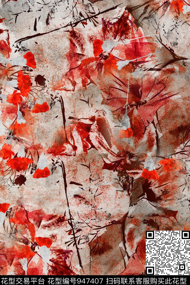 植物花卉满版散花数码印花华亿平台下载（图片编号: 947407） - 瓦栏（Walan）