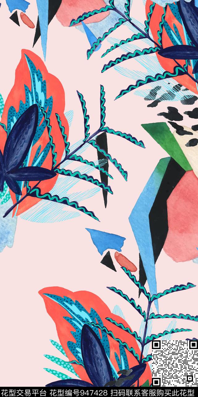 朦胧花卉女装几何数码印花华亿平台下载（图片编号: 947428） - 瓦栏（Walan）