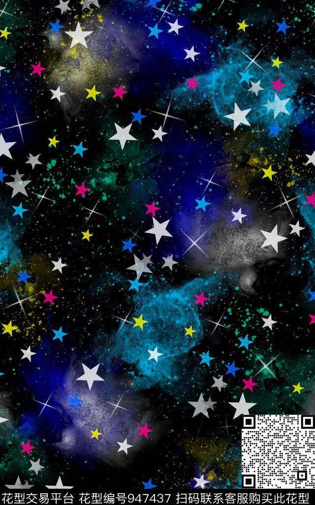 洋阳---抽象神秘宇宙丝绸真丝数码印花华亿平台下载（图片编号: 947437） - 瓦栏（Walan）