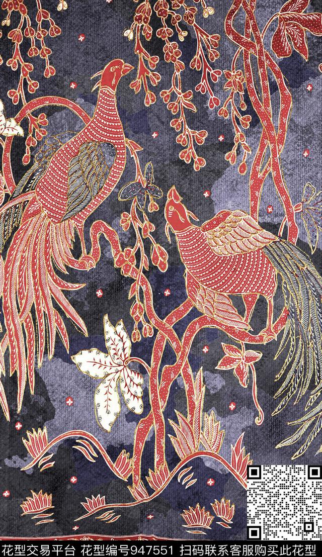 定位花花卉传统纹样数码印花华亿平台下载（图片编号: 947551） - 瓦栏（Walan）