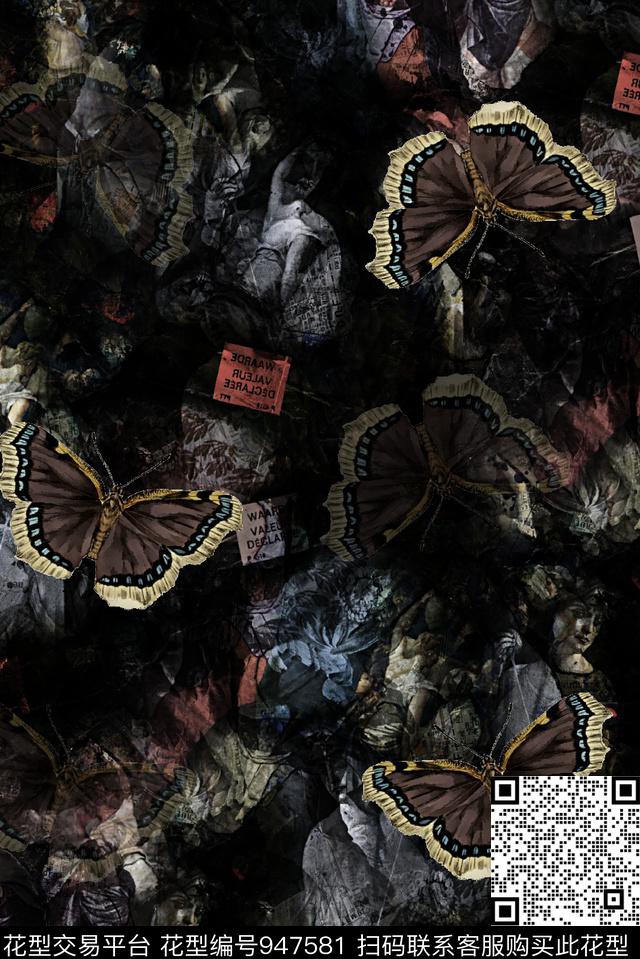蝴蝶潮牌复古数码印花华亿平台下载（图片编号: 947581） - 瓦栏（Walan）
