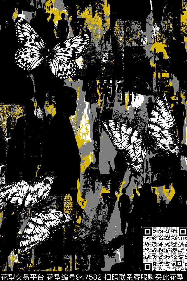 蝴蝶潮牌复古数码印花华亿平台下载（图片编号: 947582） - 瓦栏（Walan）