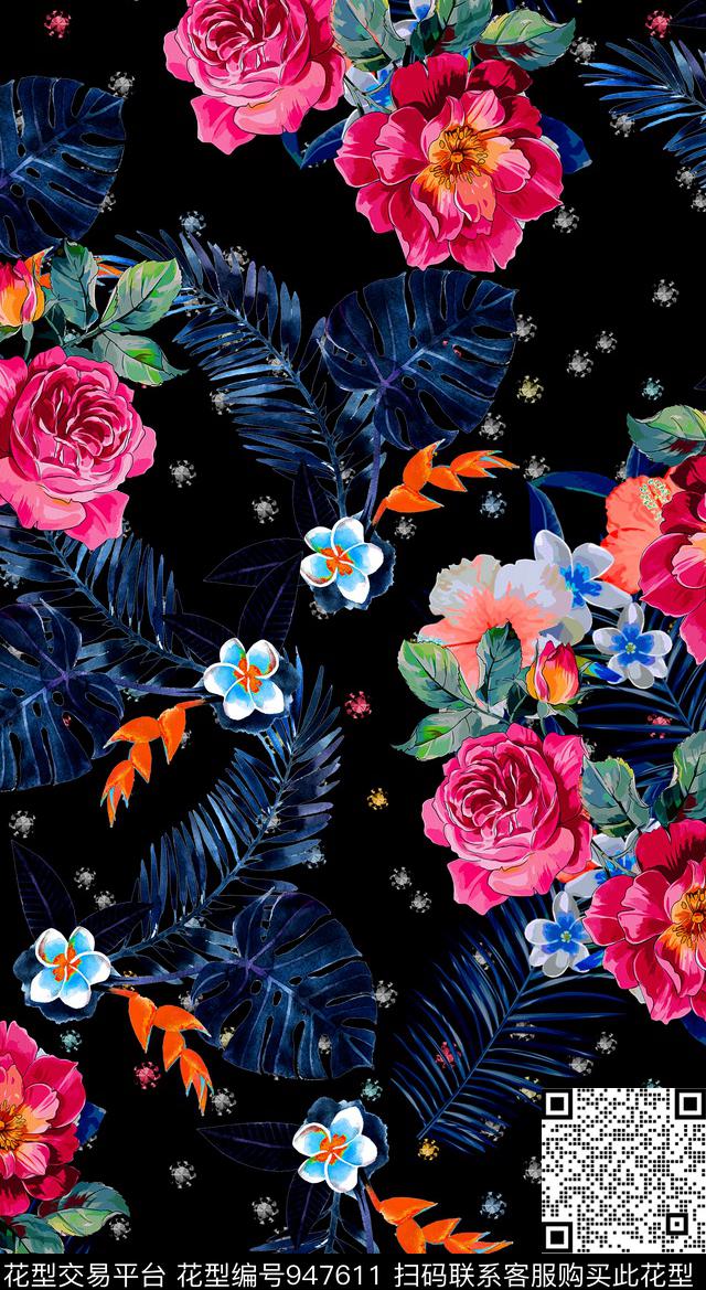 植物花卉珠宝宝石数码印花华亿平台下载（图片编号: 947611） - 瓦栏（Walan）