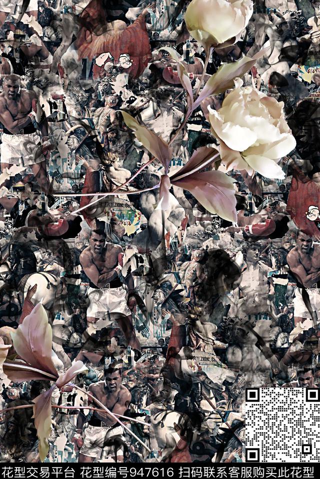 抽象花卉潮牌数码印花华亿平台下载（图片编号: 947616） - 瓦栏（Walan）