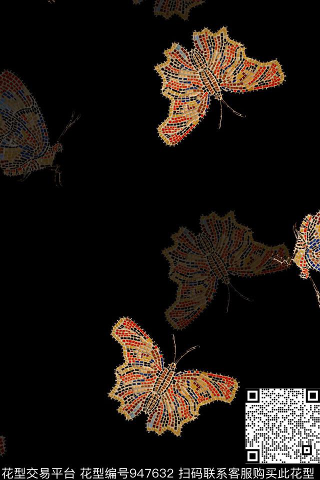 昆虫抽象蝴蝶数码印花华亿平台下载（图片编号: 947632） - 瓦栏（Walan）
