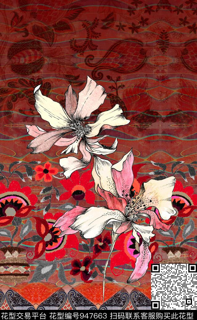 民族风定位花肌理渐变数码印花华亿平台下载（图片编号: 947663） - 瓦栏（Walan）