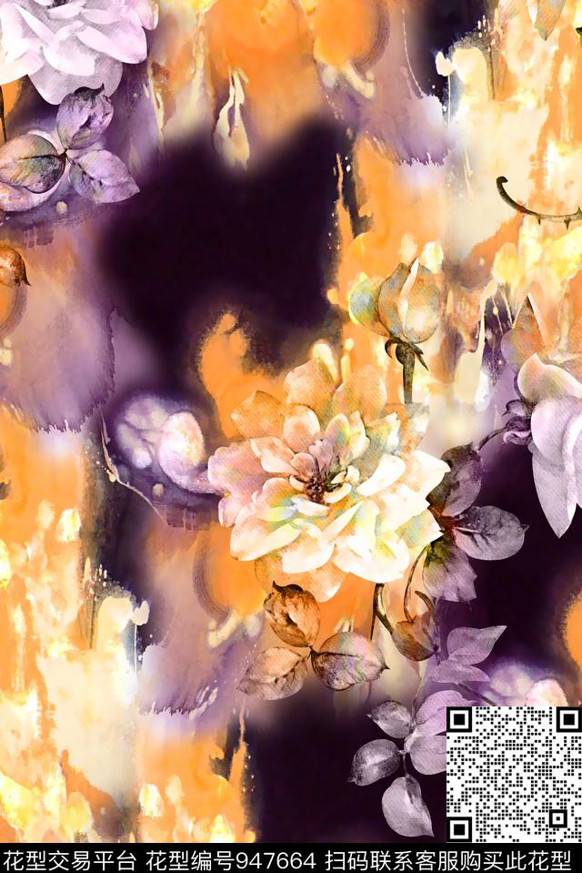 水彩花卉花卉肌理数码印花华亿平台下载（图片编号: 947664） - 瓦栏（Walan）