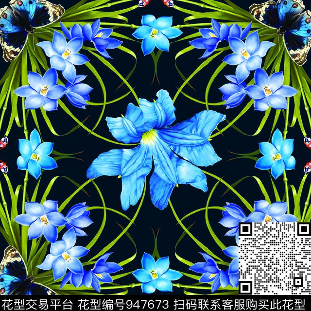 昆虫花卉蝴蝶数码印花华亿平台下载（图片编号: 947673） - 瓦栏（Walan）