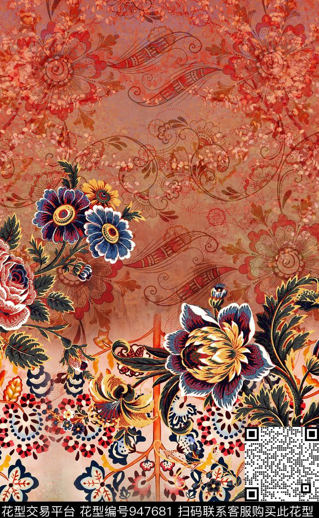 民族风肌理卷草数码印花华亿平台下载（图片编号: 947681） - 瓦栏（Walan）
