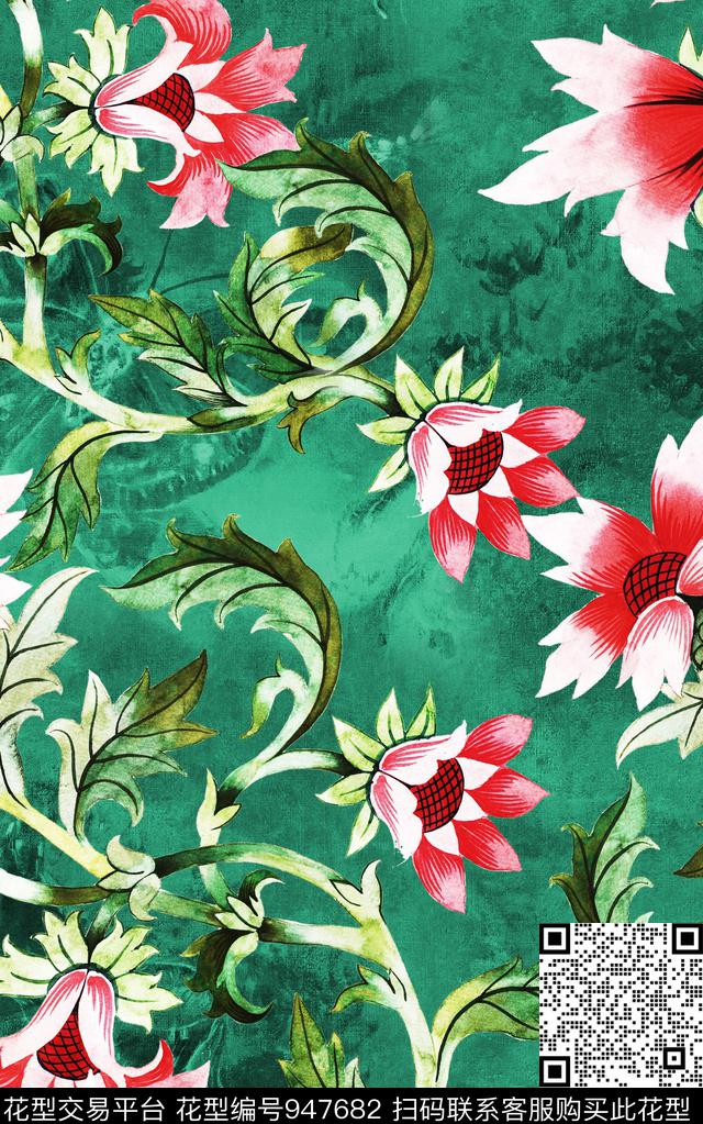 民族风肌理卷草数码印花华亿平台下载（图片编号: 947682） - 瓦栏（Walan）