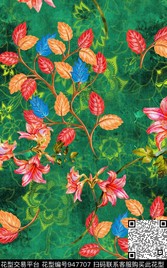 民族风肌理卷草数码印花华亿平台下载（图片编号: 947707） - 瓦栏（Walan）