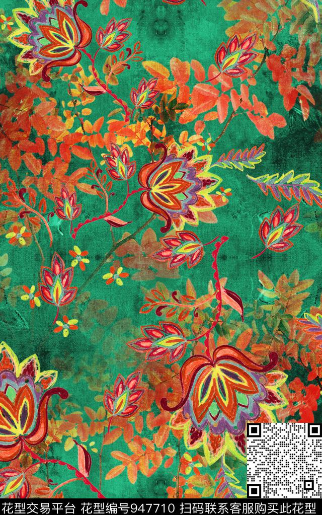 民族风肌理卷草数码印花华亿平台下载（图片编号: 947710） - 瓦栏（Walan）