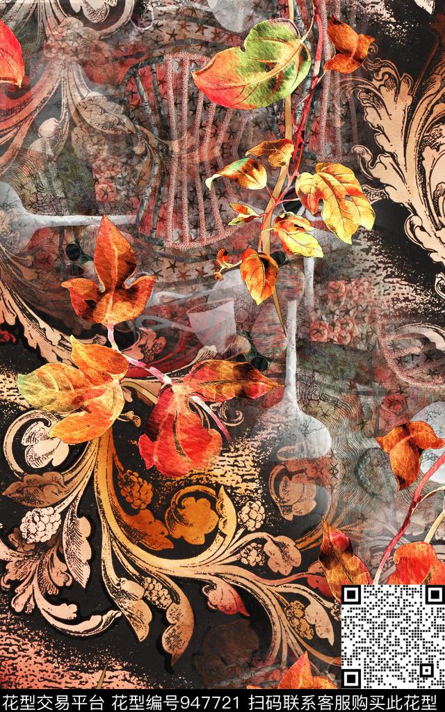 民族风肌理卷草数码印花华亿平台下载（图片编号: 947721） - 瓦栏（Walan）