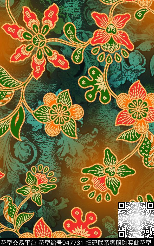 肌理卷草数码华亿平台数码印花华亿平台下载（图片编号: 947731） - 瓦栏（Walan）
