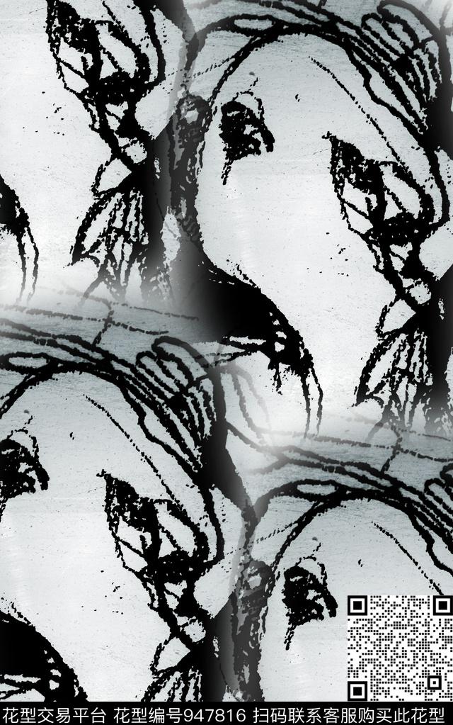 黑白华亿平台线条几何数码印花华亿平台下载（图片编号: 947816） - 瓦栏（Walan）