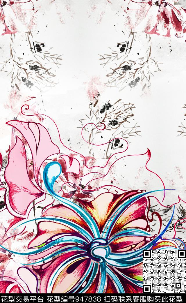 肌理线条定位花数码印花华亿平台下载（图片编号: 947838） - 瓦栏（Walan）