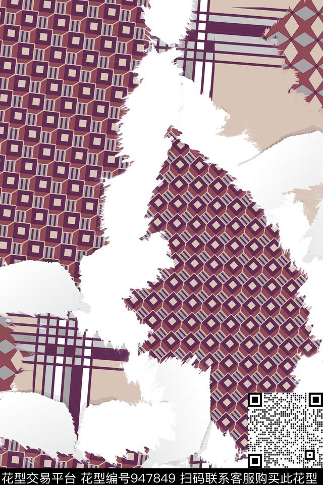 混合拼接几何撕边数码印花华亿平台下载（图片编号: 947849） - 瓦栏（Walan）