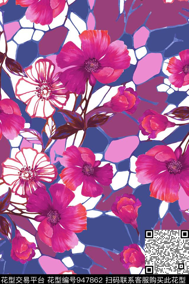 混合拼接几何撕边数码印花华亿平台下载（图片编号: 947862） - 瓦栏（Walan）