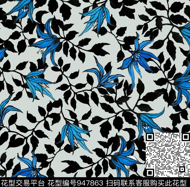 花卉绿植树叶小碎花数码印花华亿平台下载（图片编号: 947863） - 瓦栏（Walan）