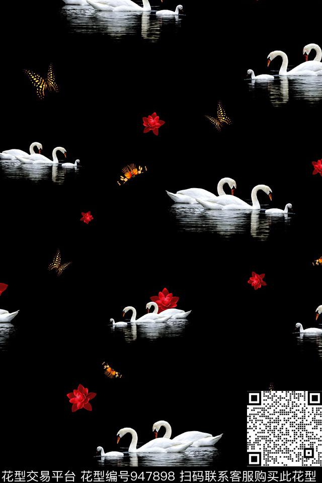 天鹅Fei-女装花卉蝴蝶数码印花华亿平台下载（图片编号: 947898） - 瓦栏（Walan）