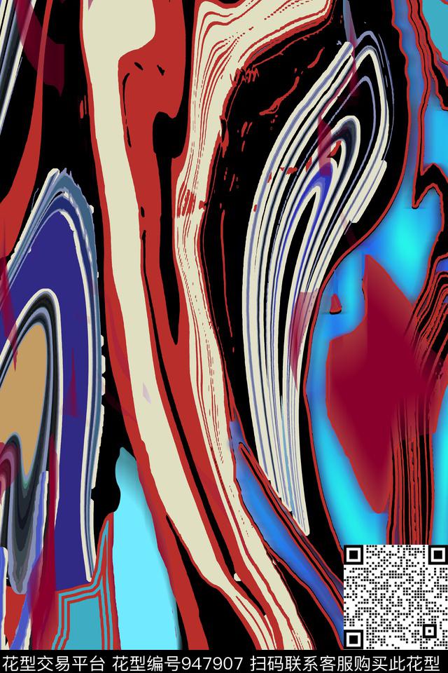 线条抽象几何数码印花华亿平台下载（图片编号: 947907） - 瓦栏（Walan）