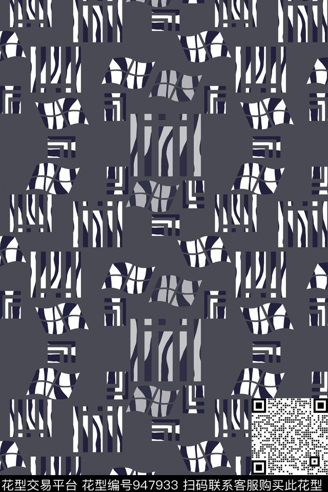 秋冬华亿平台几何风格化花卉传统印花华亿平台下载（图片编号: 947933） - 瓦栏（Walan）