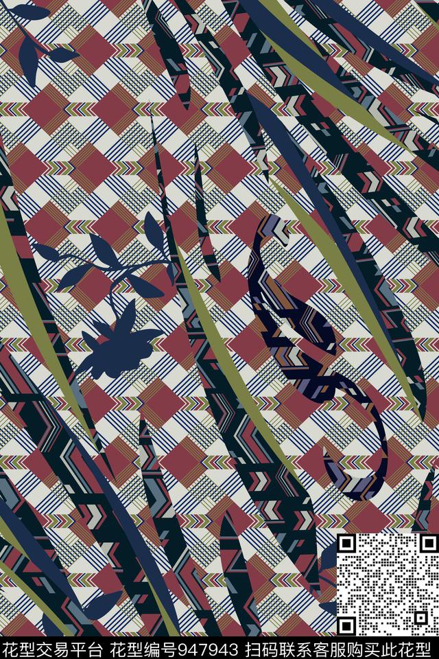 线条几何混合拼接数码印花华亿平台下载（图片编号: 947943） - 瓦栏（Walan）