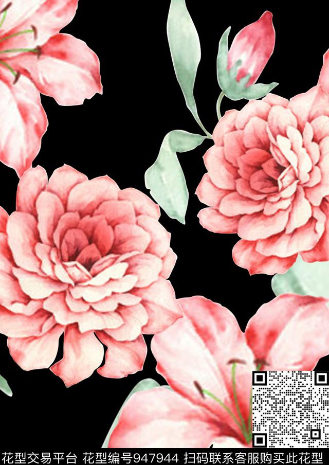 花卉水彩花卉手绘花卉数码印花华亿平台下载（图片编号: 947944） - 瓦栏（Walan）