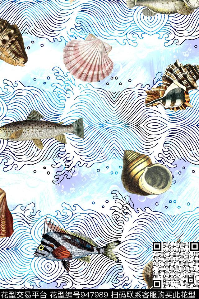 动物花卉贝壳海洋数码印花华亿平台下载（图片编号: 947989） - 瓦栏（Walan）