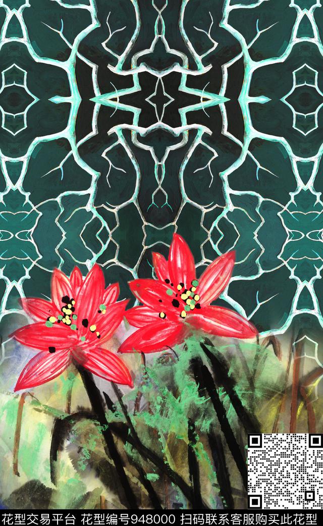 中国风数码华亿平台定位花数码印花华亿平台下载（图片编号: 948000） - 瓦栏（Walan）