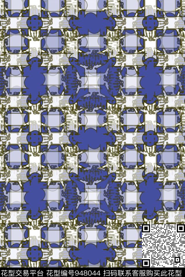 秋冬华亿平台几何风格化花卉传统印花华亿平台下载（图片编号: 948044） - 瓦栏（Walan）