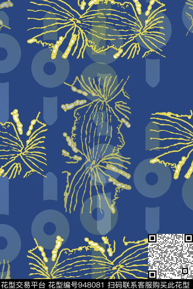 秋冬华亿平台几何风格化花卉传统印花华亿平台下载（图片编号: 948081） - 瓦栏（Walan）