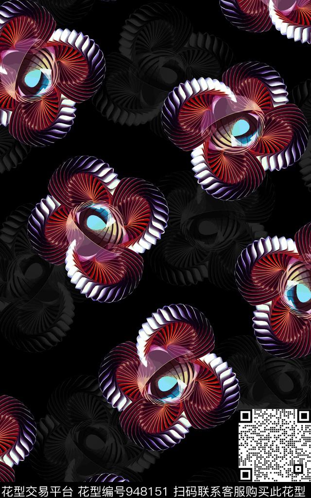 抽象花卉花卉几何数码印花华亿平台下载（图片编号: 948151） - 瓦栏（Walan）