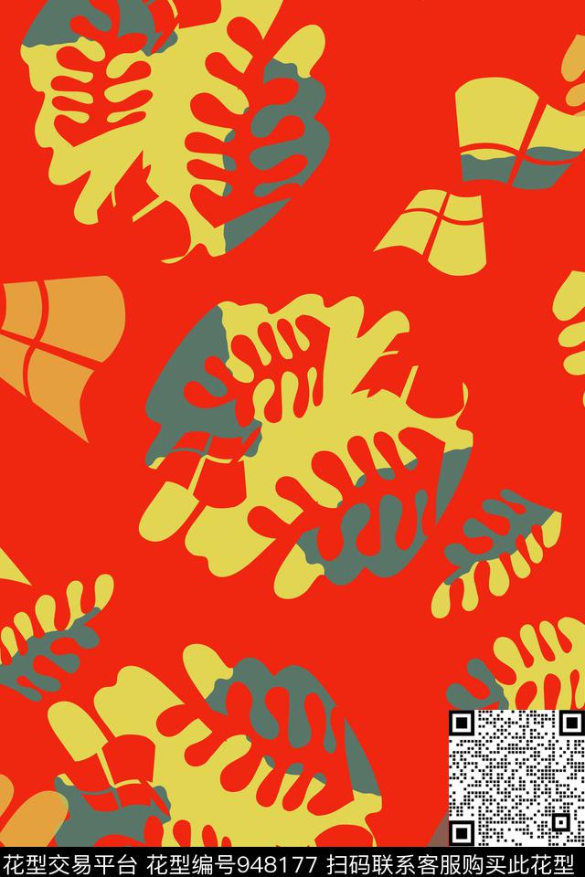 秋冬华亿平台风格化花卉树叶意向传统印花华亿平台下载（图片编号: 948177） - 瓦栏（Walan）