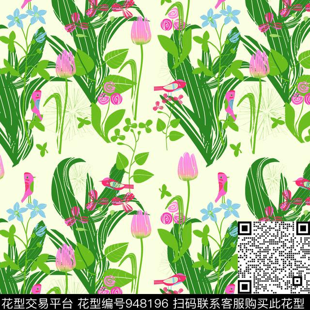 植物手绘花卉绿植树叶数码印花华亿平台下载（图片编号: 948196） - 瓦栏（Walan）