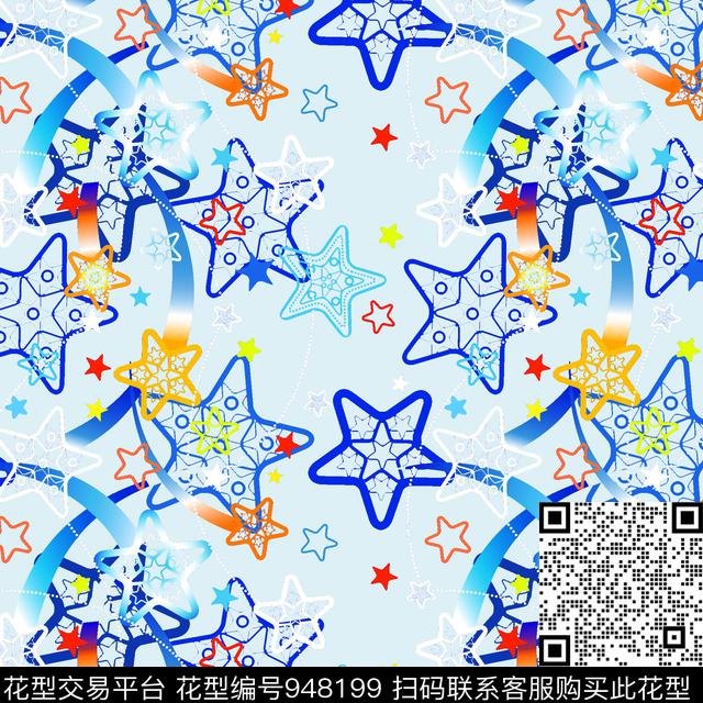 趣味星星炫彩数码印花华亿平台下载（图片编号: 948199） - 瓦栏（Walan）