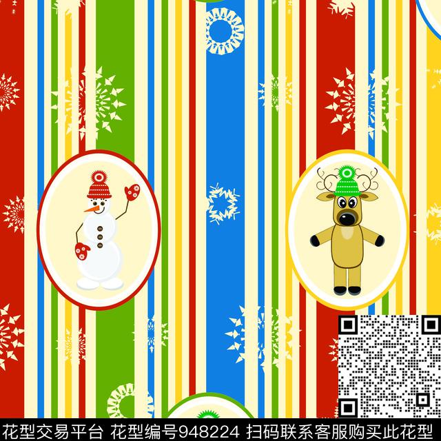 卡通条纹雪人数码印花华亿平台下载（图片编号: 948224） - 瓦栏（Walan）