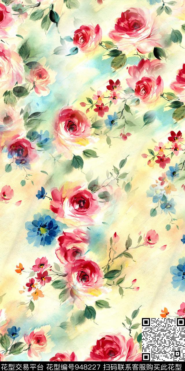 小碎花手绘花卉清爽底花卉数码印花华亿平台下载（图片编号: 948227） - 瓦栏（Walan）
