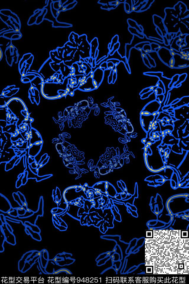 秋冬华亿平台民族花卉风格化花卉传统印花华亿平台下载（图片编号: 948251） - 瓦栏（Walan）