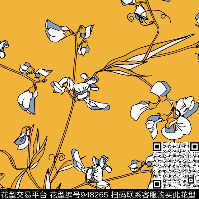 小碎花手绘花卉热带华亿平台数码印花华亿平台下载（图片编号: 948265） - 瓦栏（Walan）