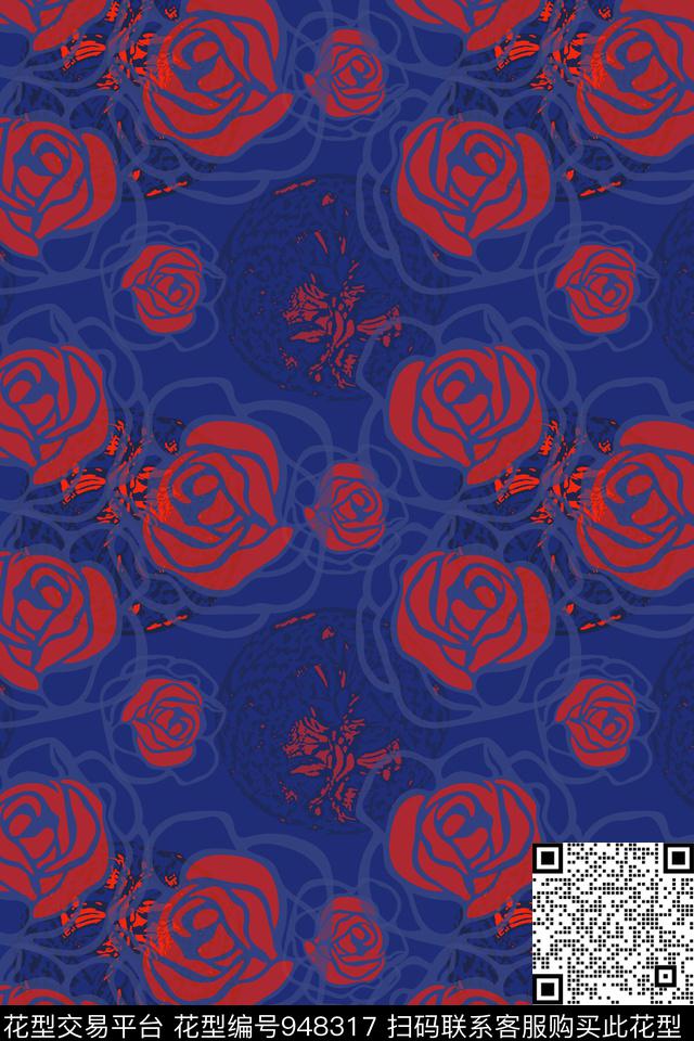 秋冬华亿平台民族花卉玫瑰花数码印花华亿平台下载（图片编号: 948317） - 瓦栏（Walan）