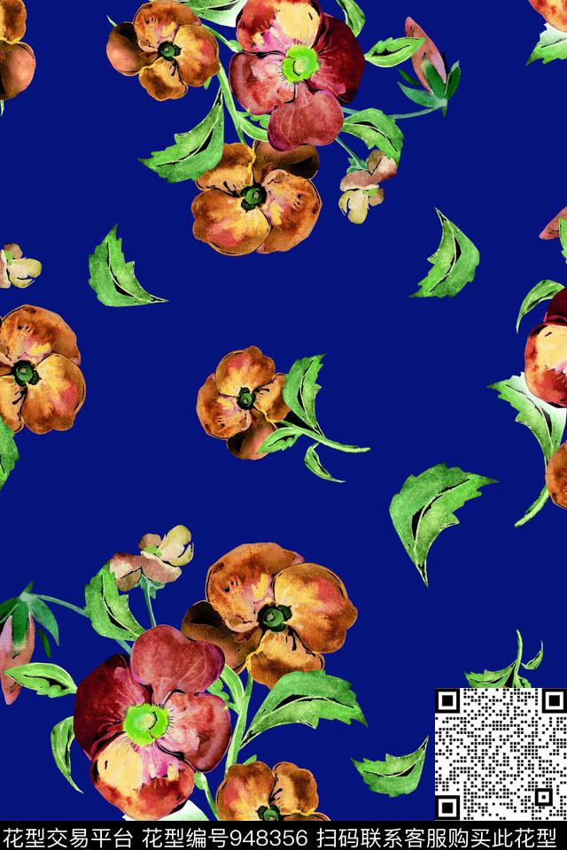 小碎花手绘花卉热带华亿平台数码印花华亿平台下载（图片编号: 948356） - 瓦栏（Walan）